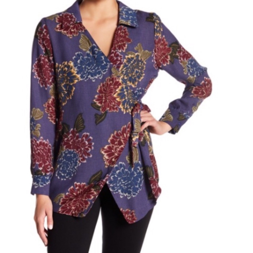 Anthro Emelia purple floral wrap blouse